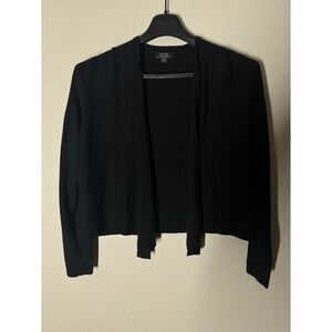 Lord‎ & Taylor 100% Merino Wool Black Open Front Long Cardigan Sweater M Medium